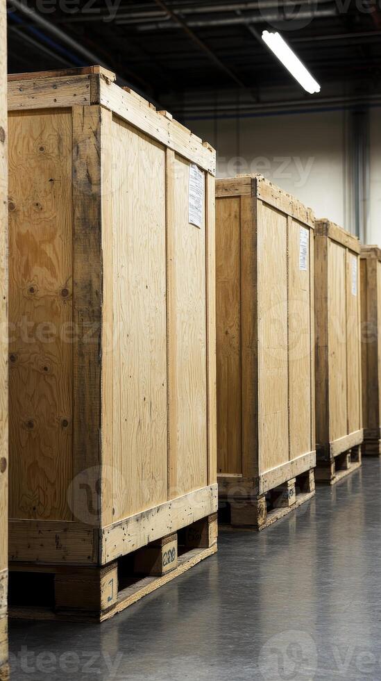 A symphony of wooden crates, stacked high on pallets photo