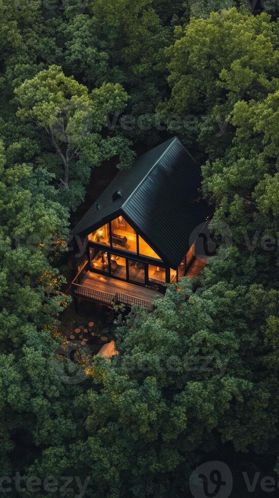 Secluded Cabin Retreat A Modern Architectural Gem Nestled in Lush Forest, Offering a Peaceful Escape with Stunning Natural Views and Contemporary Design. photo