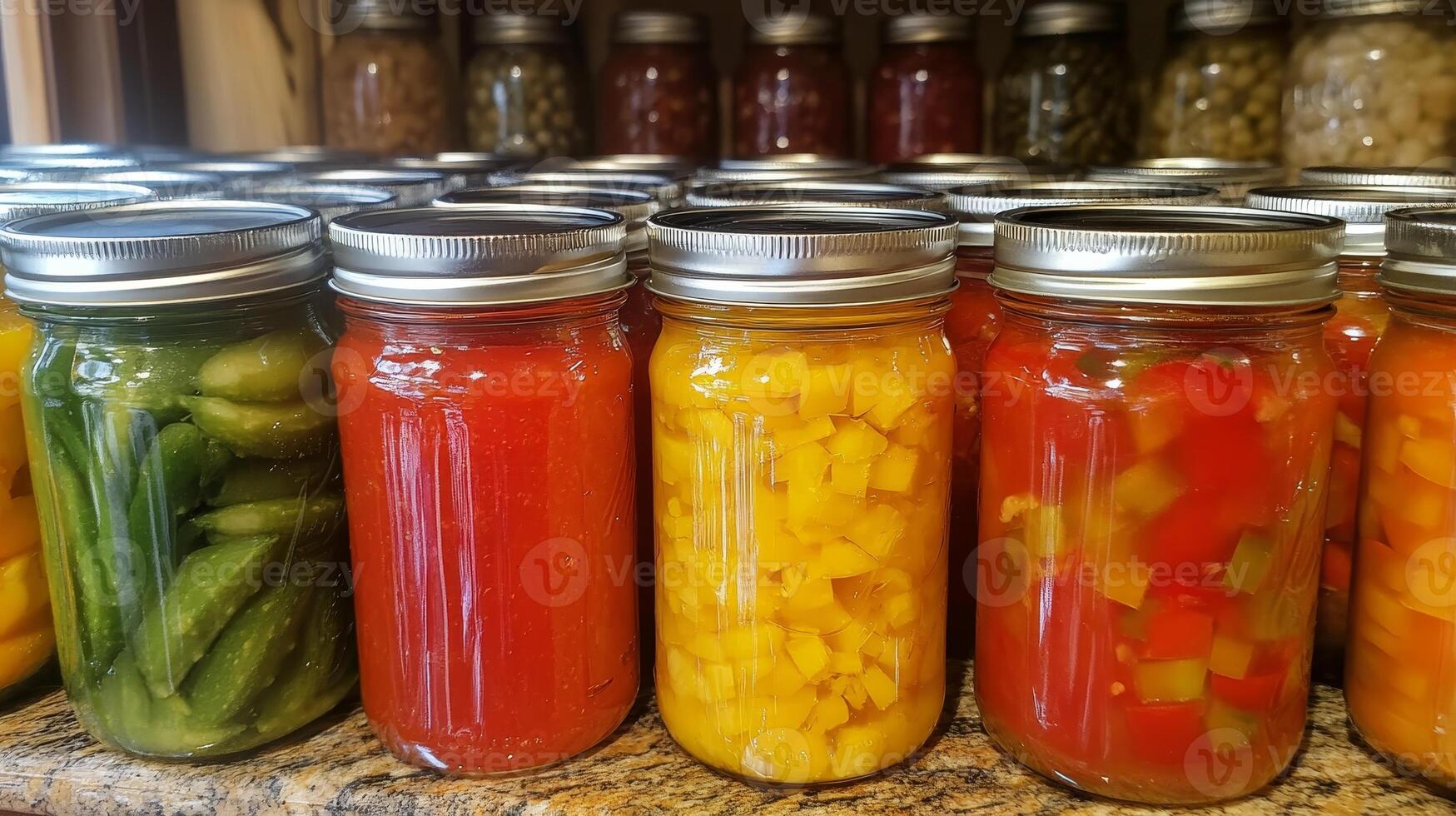 Preserved Vegetables and Fruits in Jars - A Colorful Harvest photo