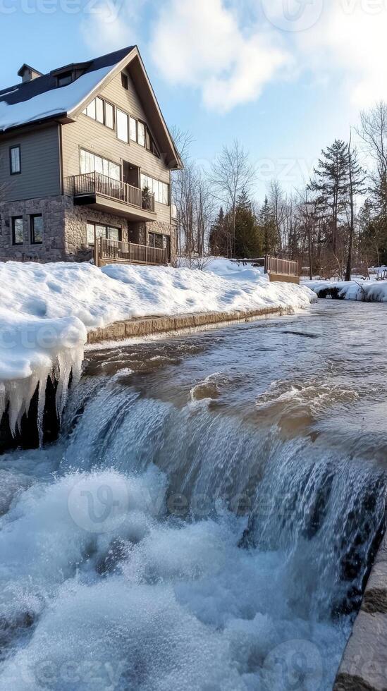 Quiet Winter Wilderness A Frozen River and Snow-Encrusted Shores photo