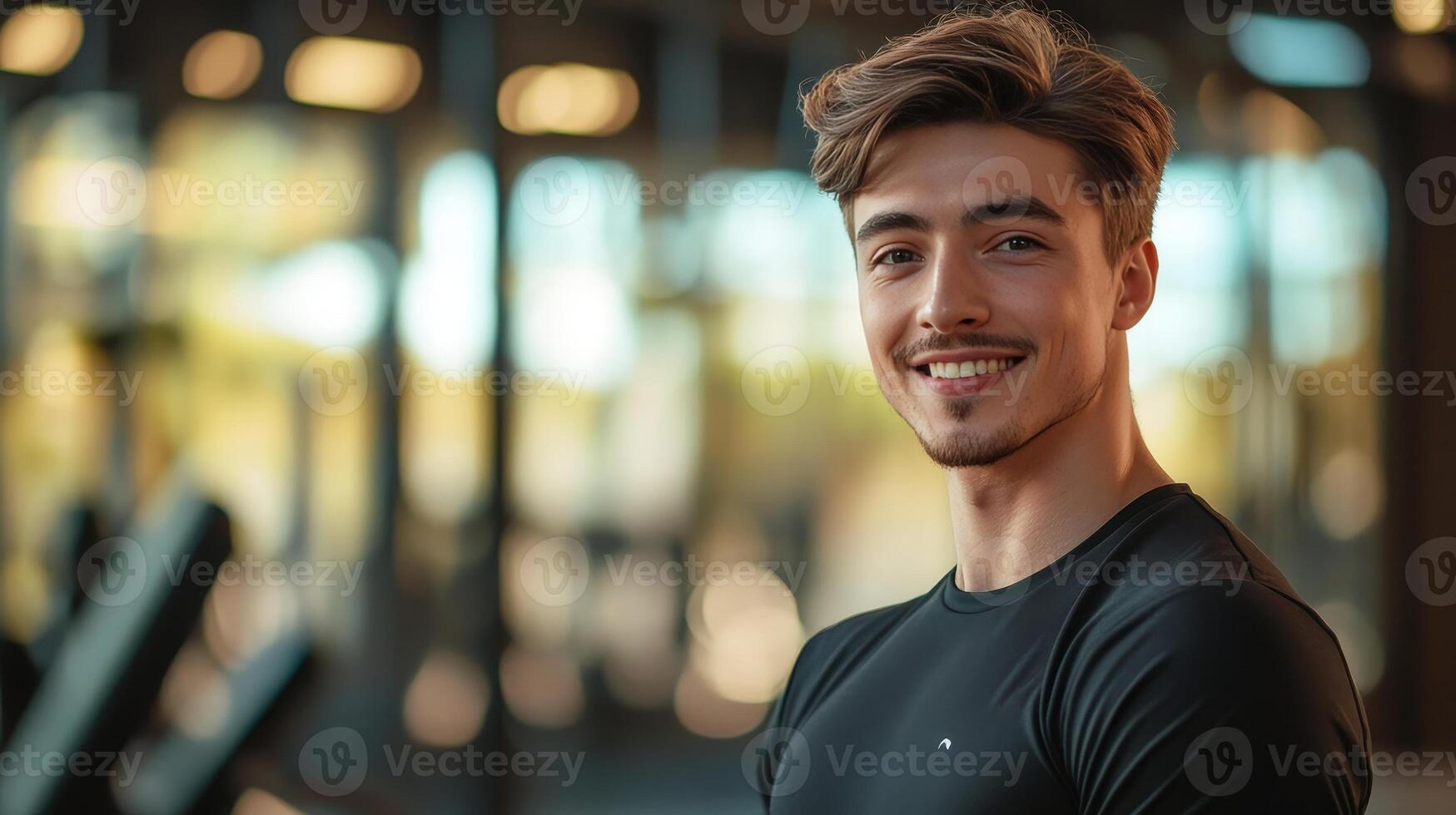 Strong, motivated man working out in the gym photo