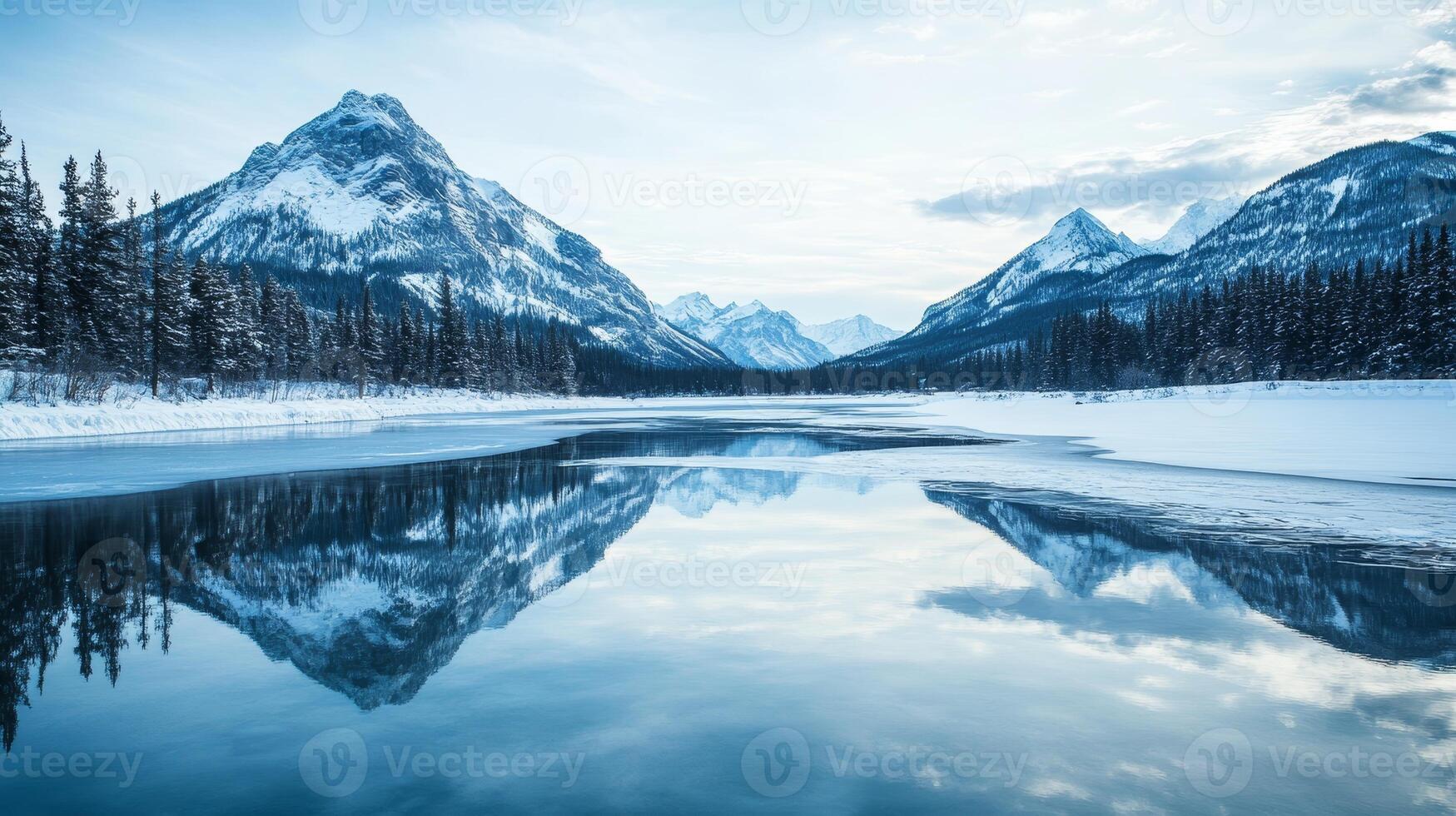 Winter Mountain Reflection A Frozen Landscape's Serenity photo