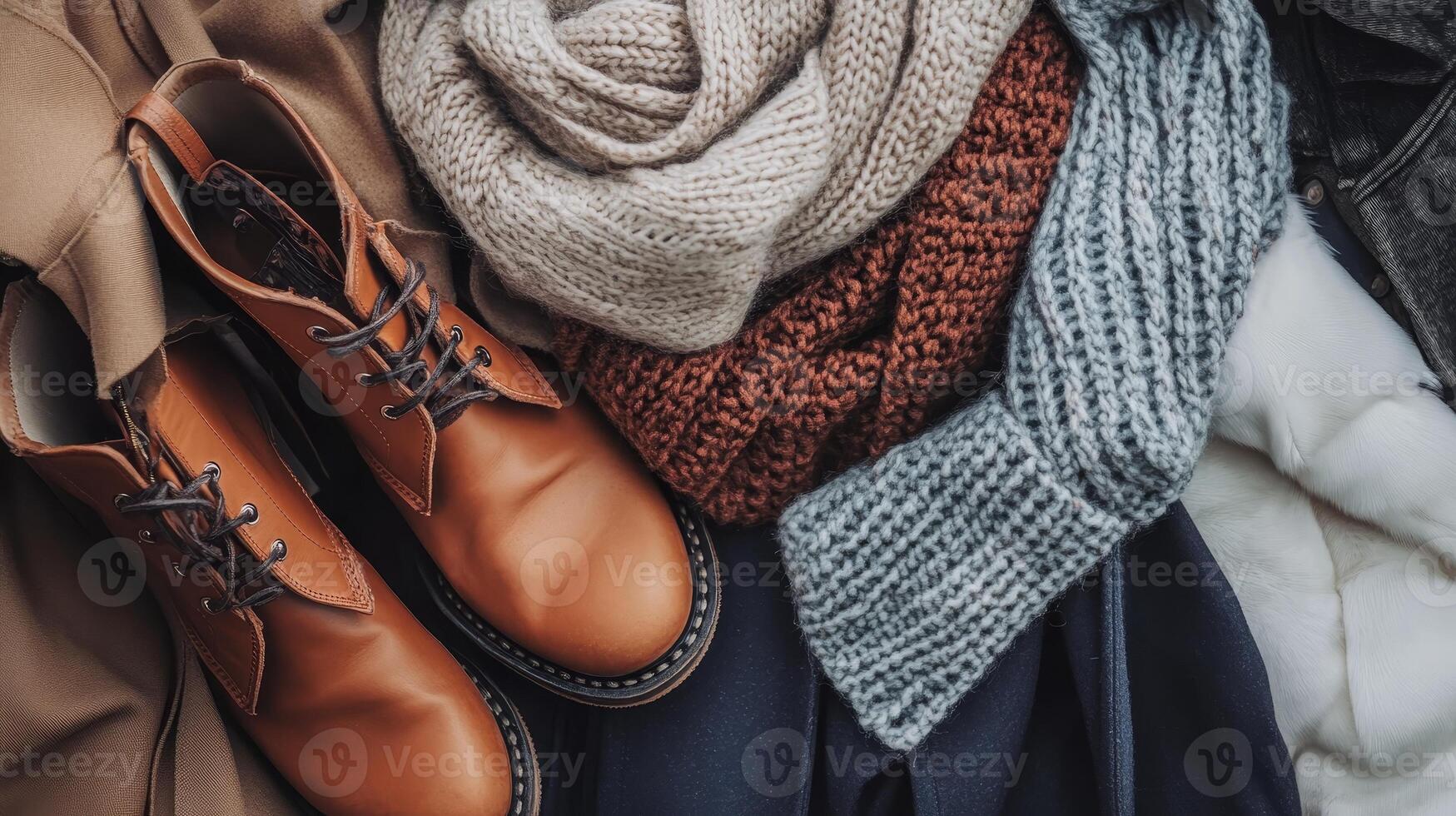 Cozy Winter Fashion Layered Knitwear and Boots photo