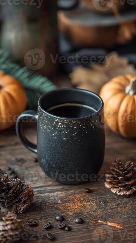 Autumnal Coffee Moment Warmth and Comfort in a Rustic Setting photo