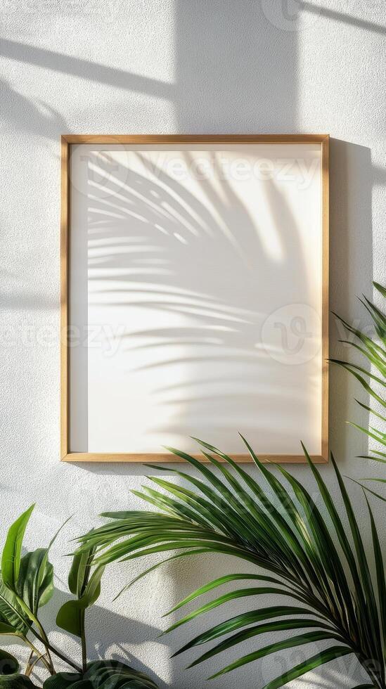 Empty Frame with Sunlight and Palm Leaves - Modern Home Decor photo