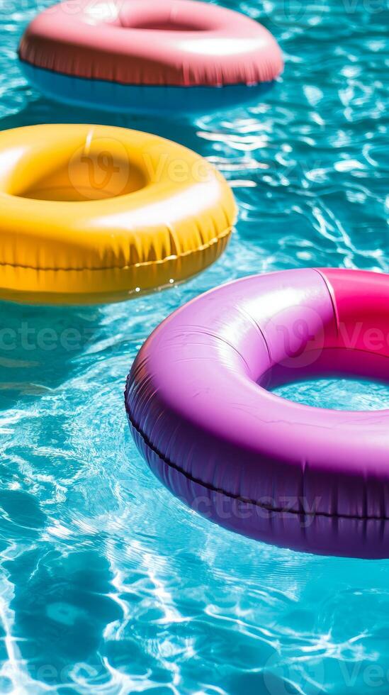 Colorful Inflatable Rings in a Sparkling Pool photo