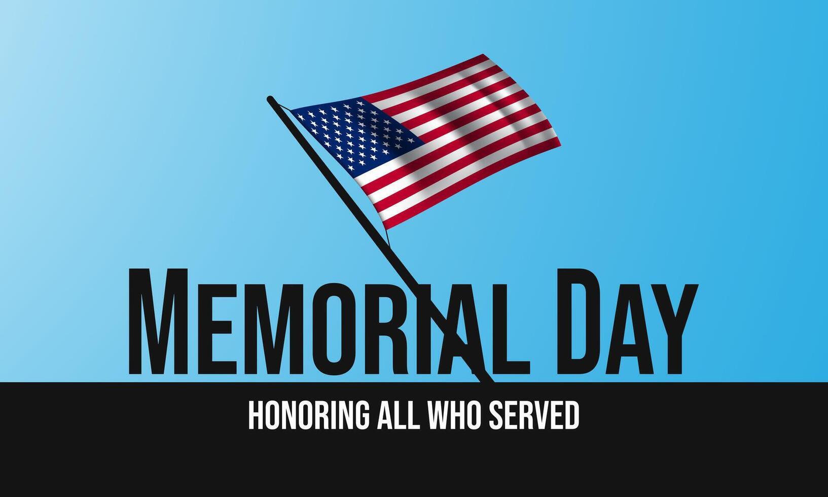Memorial Day Background Design with waving USA Flag Illustration. vector