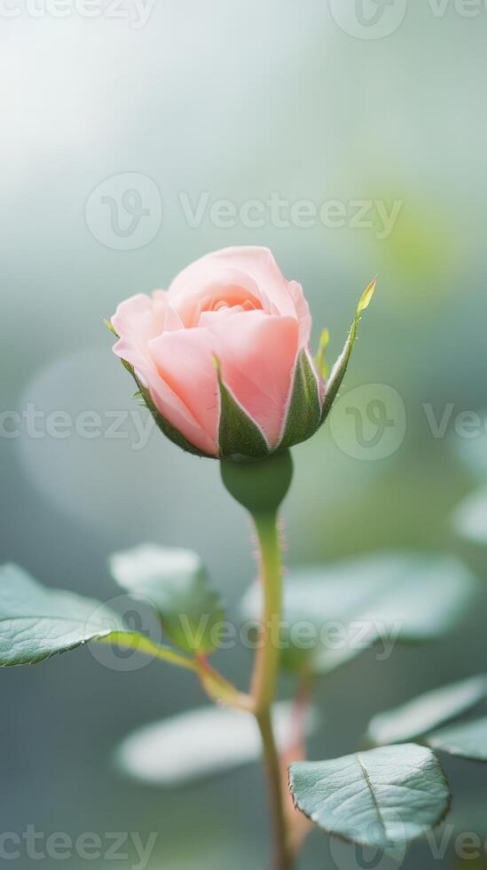 Elegant pink rosebud, a gentle floral charm photo