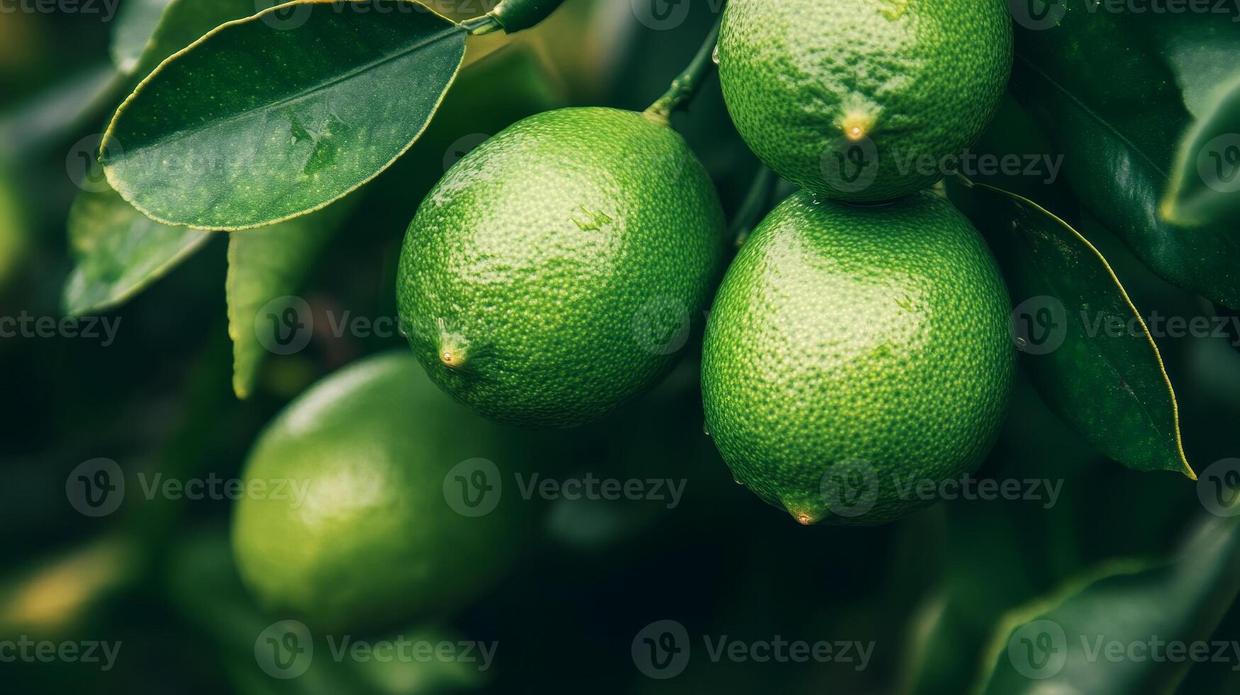 Close-up of Fresh Green Limes on the Tree photo