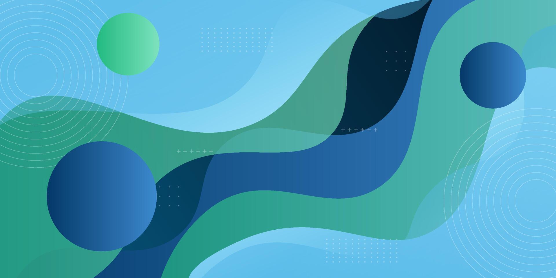 Abstract blue and green wave 3D background. Circle pattern on liquid shape design. Eps10 vector