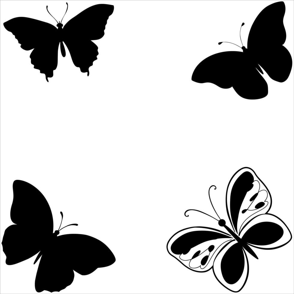 Butterfly Silhouette and Line Art Set Ideal for DIY Crafts and Digital Art vector