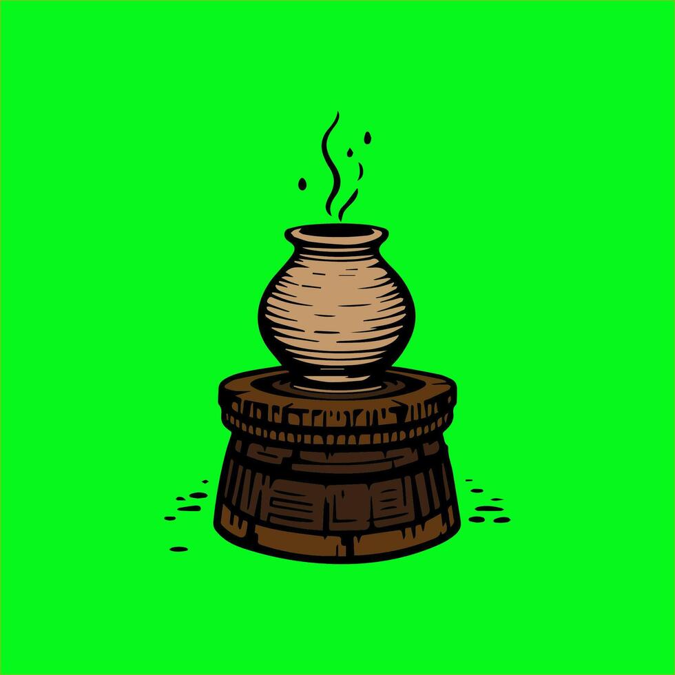 a drawing of a pot with smoke coming out of it vector