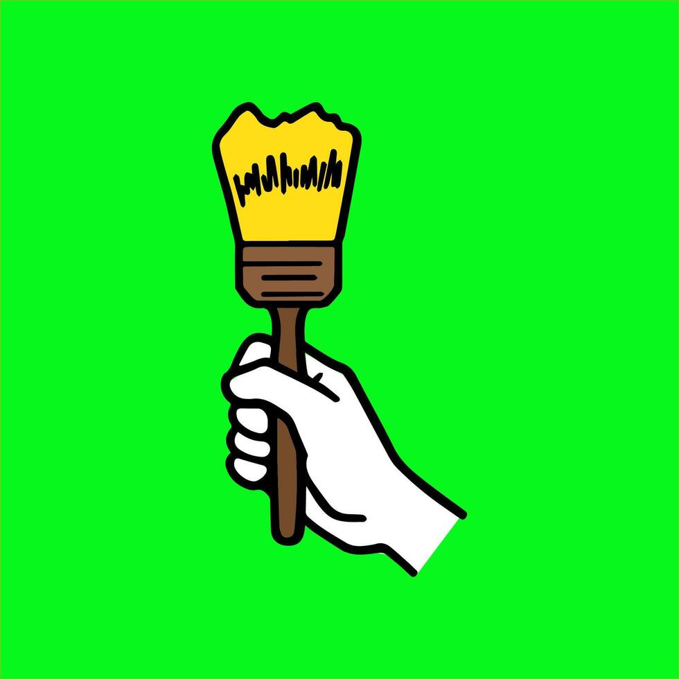 a hand holding a paintbrush on a green background vector