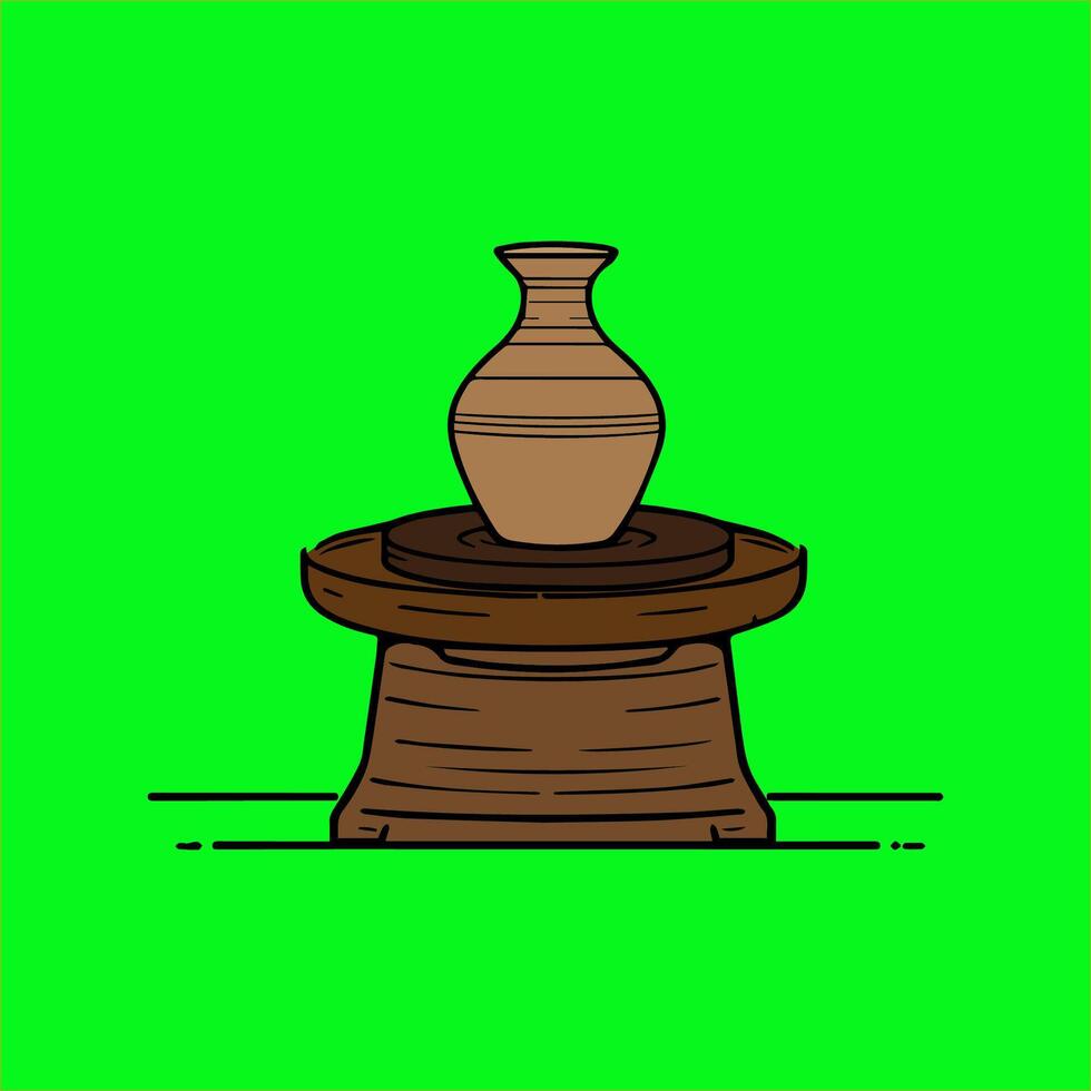 a clay pot on a stand on a green background vector