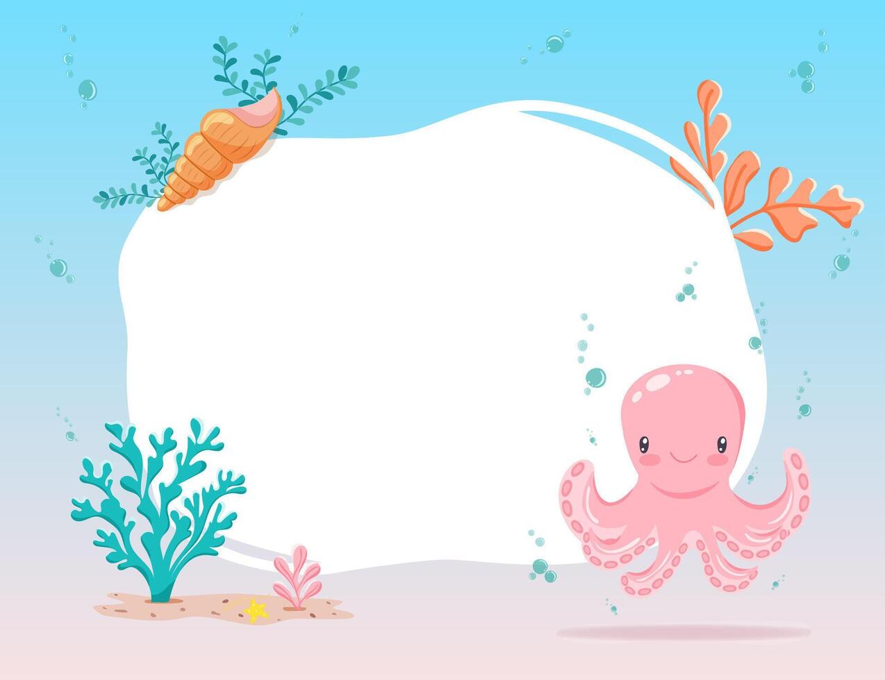frame with octopus and underwater elements, isolated on white vector