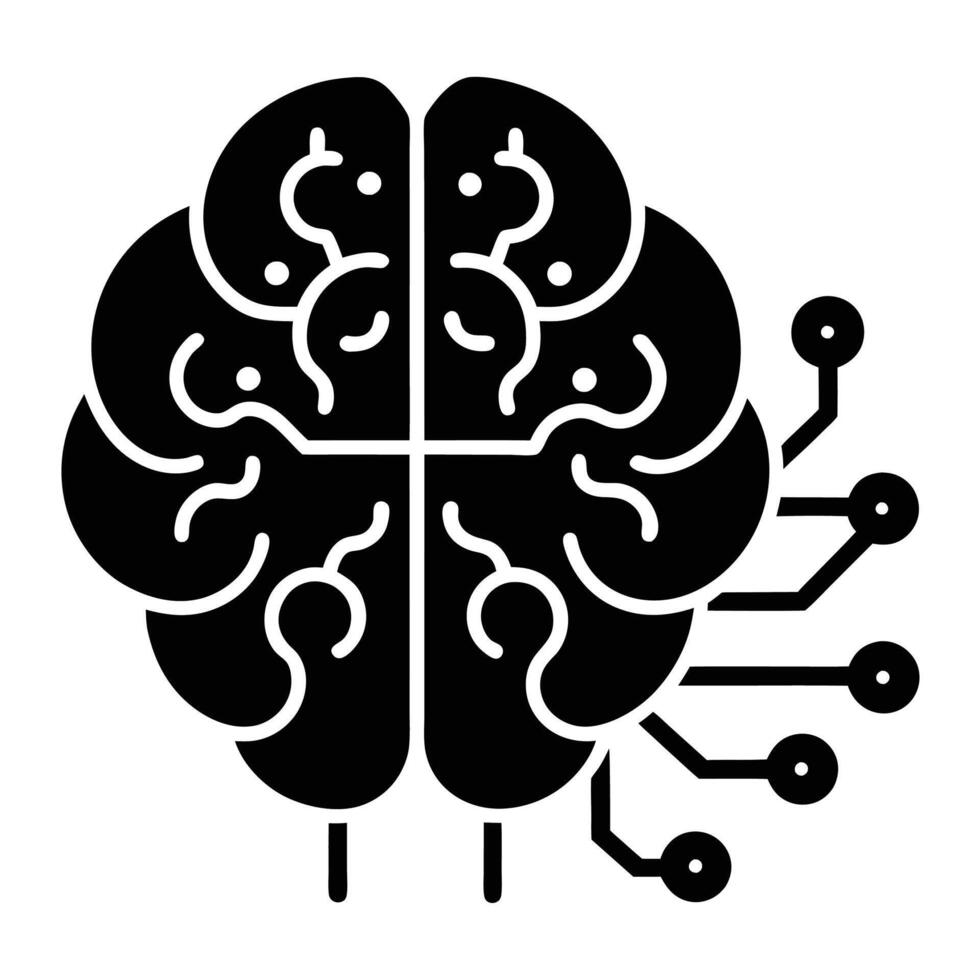 Black silhouette of an AI brain with tech lines, blending neural networks and modern digital innovation vector