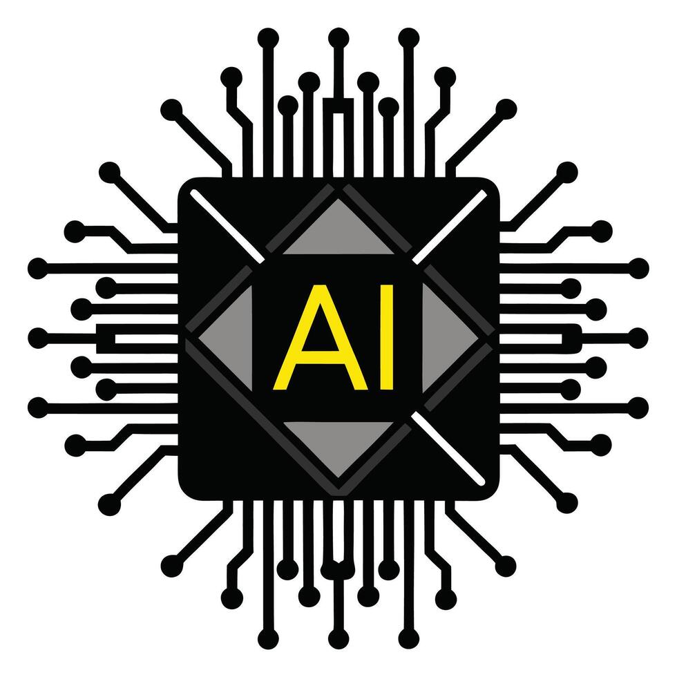 AI-powered microchip silhouette with brain-like neural structure, symbolizing the future of digital tech vector