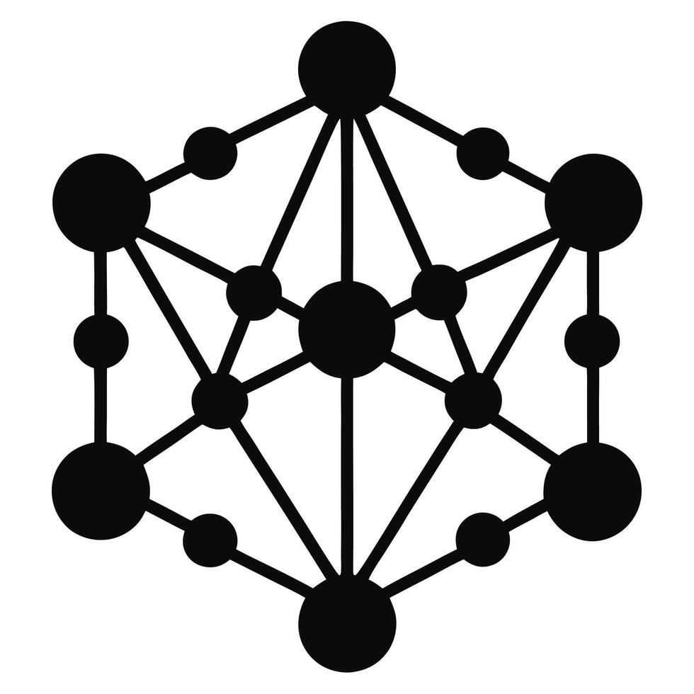 Neural network black silhouette illustrating artificial intelligence, machine learning, and data-driven innovation vector