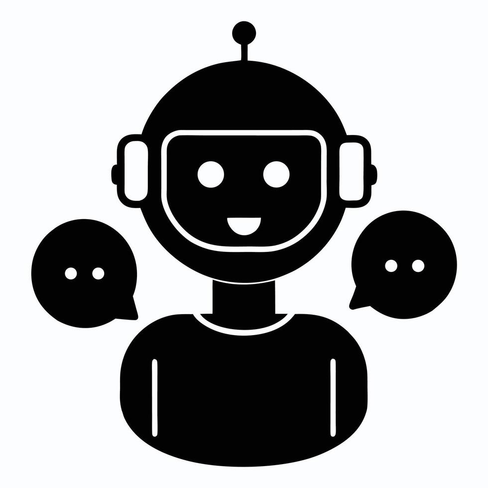 Chatbot face silhouette with speech bubble symbolizing AI communication and digital interaction vector