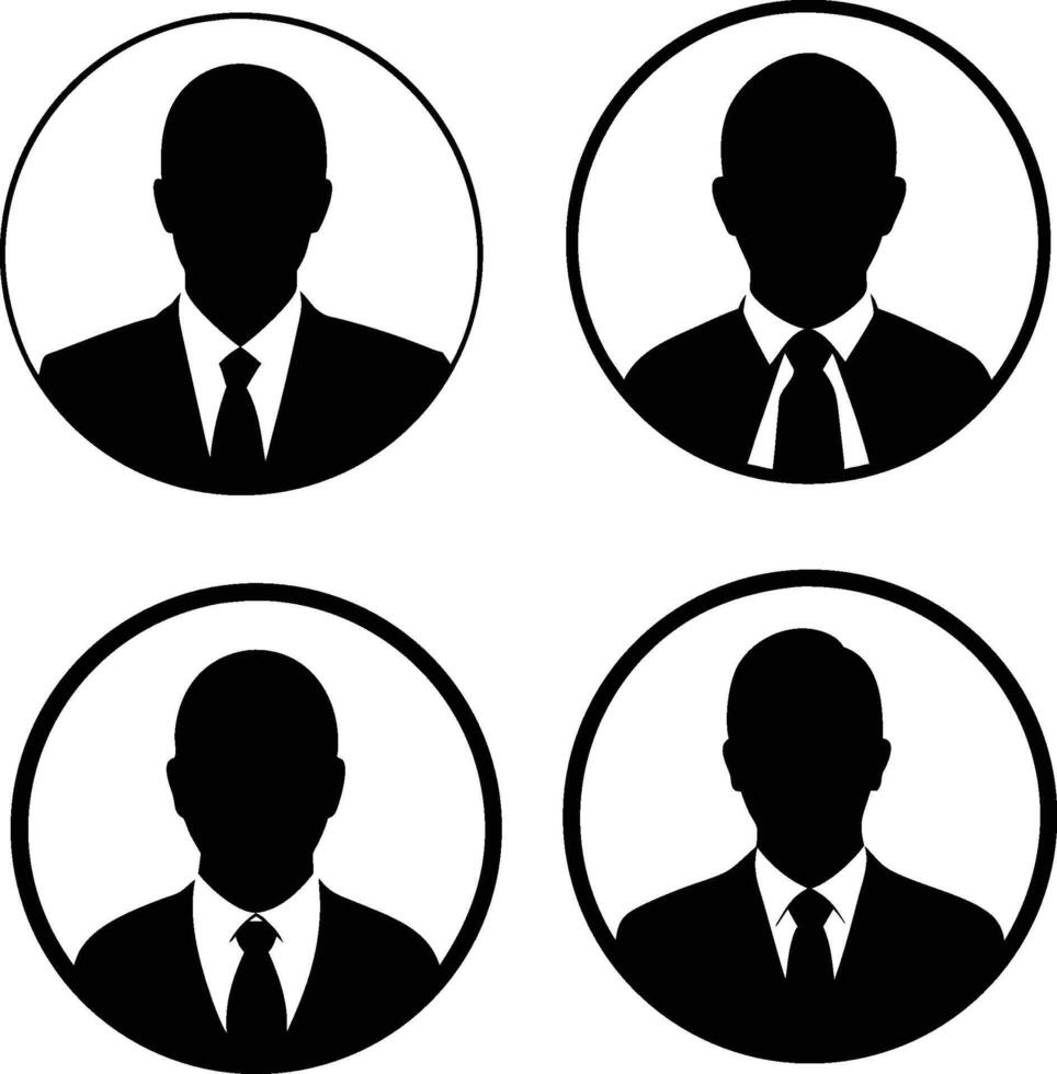 Modern avatar profile illustrations in black outline and filled style featuring male and female users for websites corporate tools and social apps vector