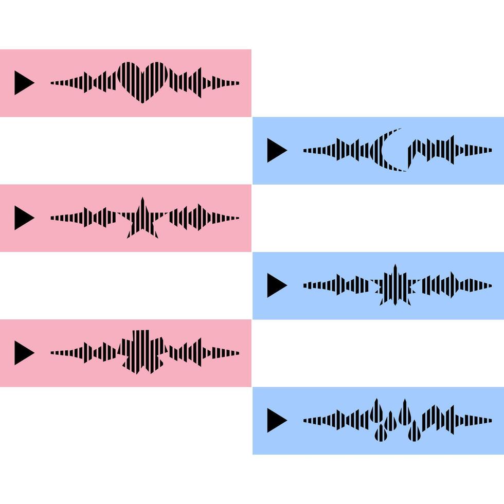 Collection Of Audio Waveform Symbols In Pink And Blue Backgrounds vector