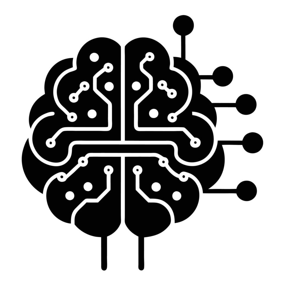 AI brain silhouette with circuit patterns symbolizing artificial intelligence and neural network technology vector