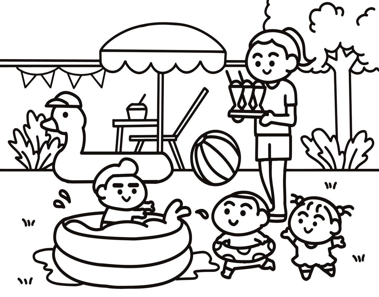 Children are playing in a rubber pool vector