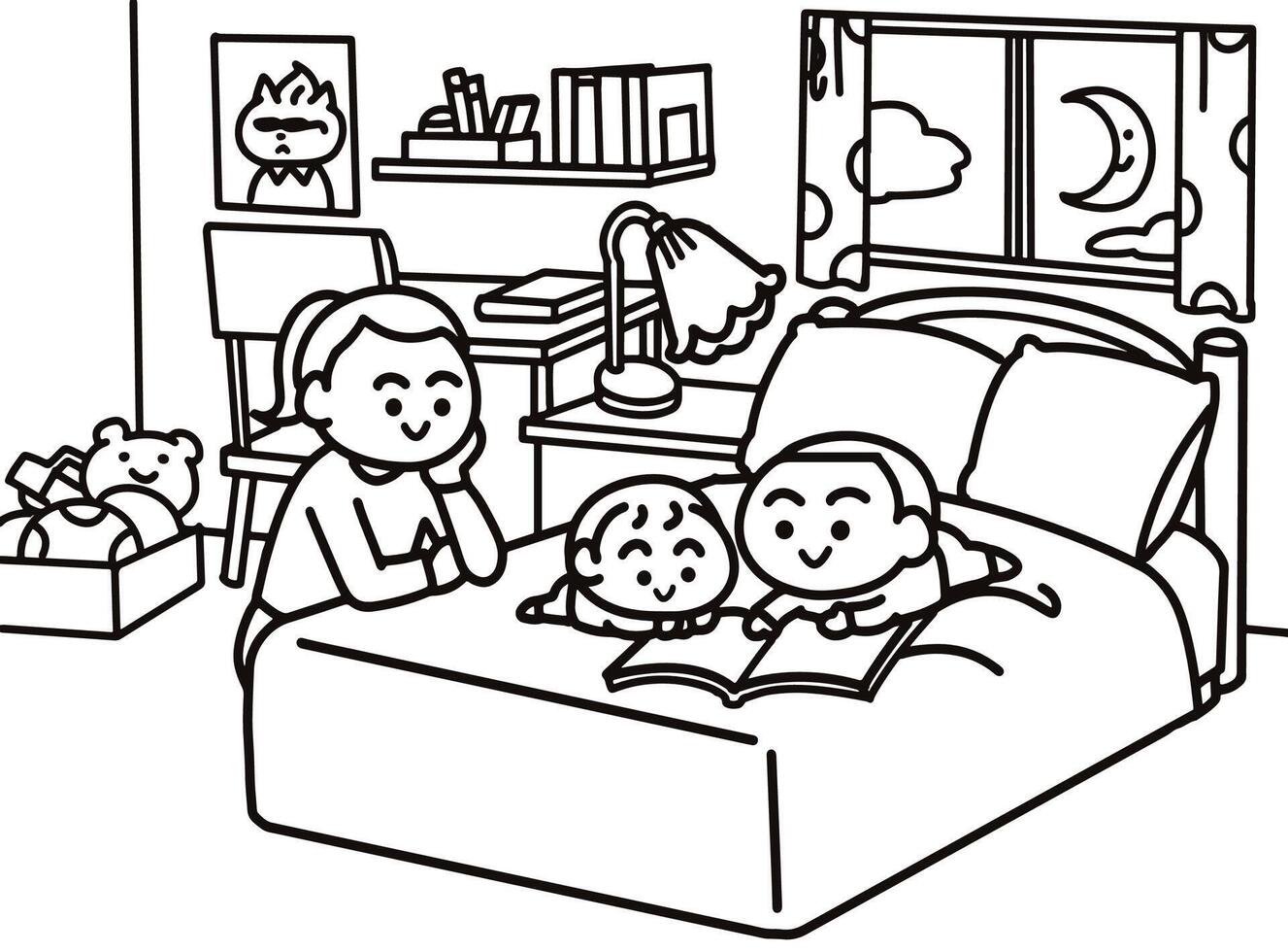 Boy reading a book to young brother vector