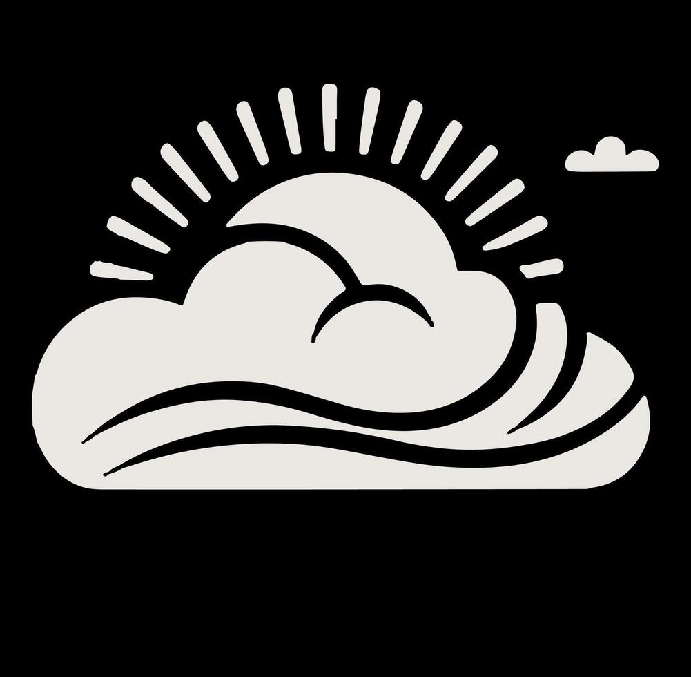 A black and white logo of a cloud and sun vector