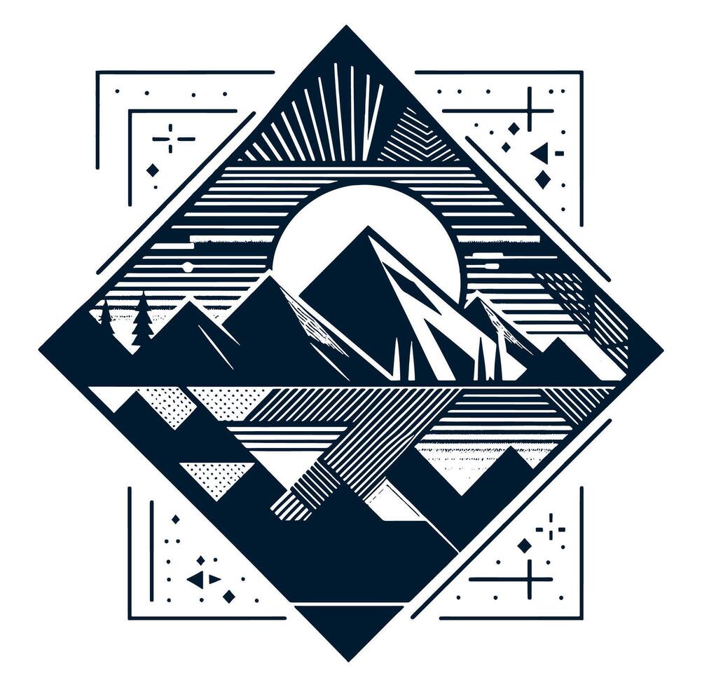 Mountains and sun in a triangle shape vector