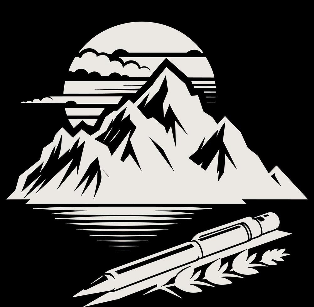 Pen and mountain illustration. vector