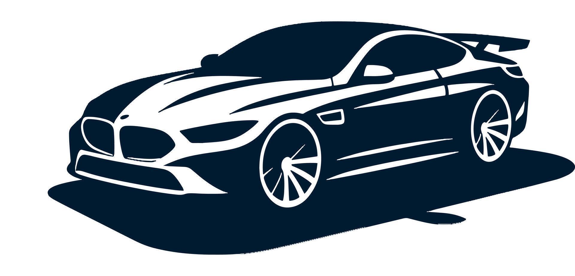 A black and white silhouette of a sports car vector