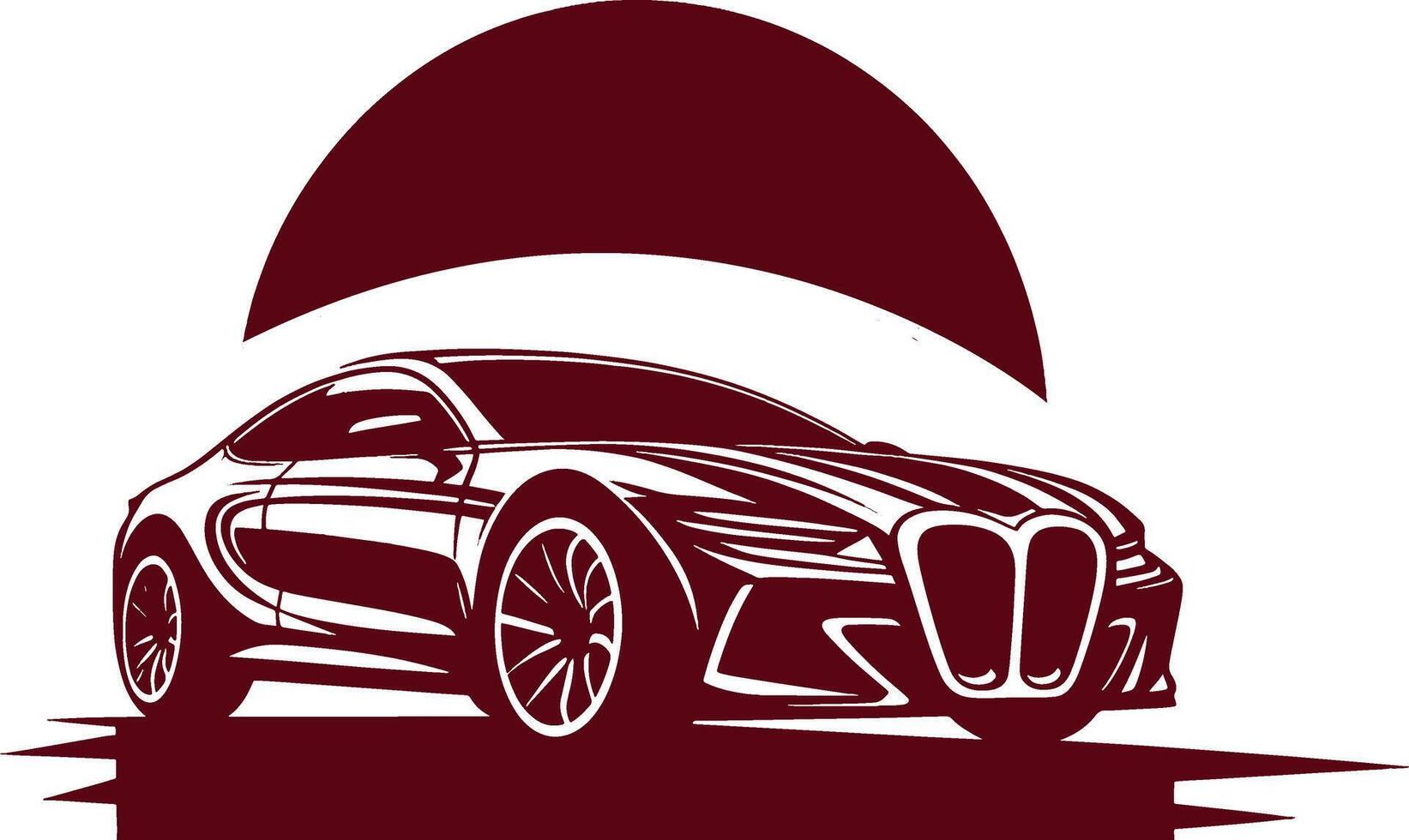 Black and white image illustration of a futuristic sports car vector