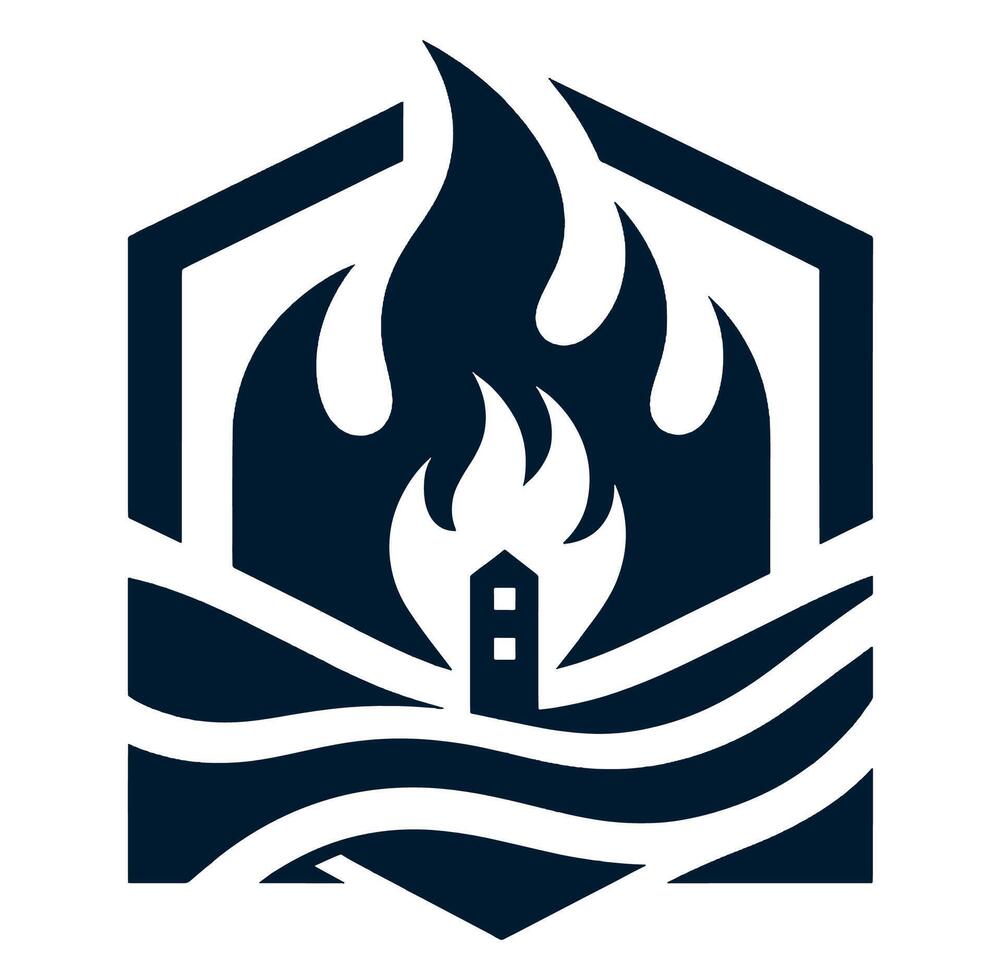 A logo for a fire station with a house on top vector