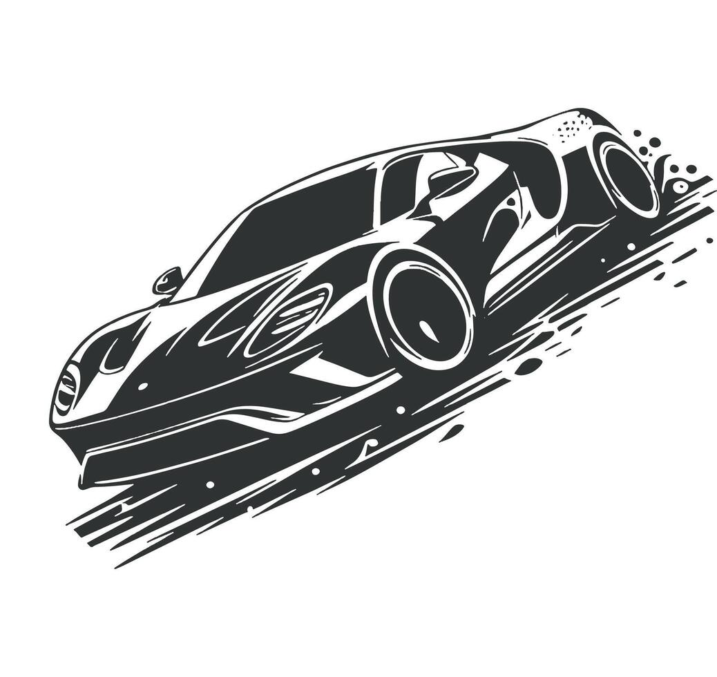 Black and white drawing of a racing car vector