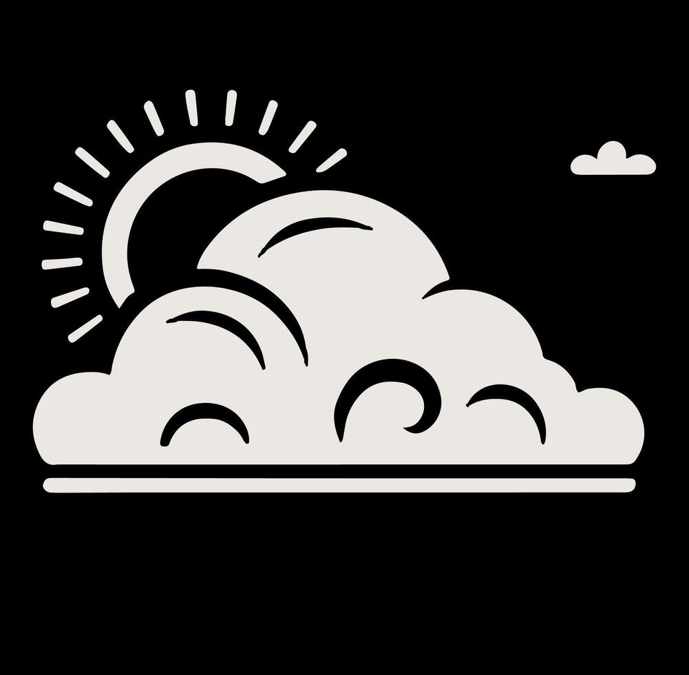 A black and white illustration of a cloud and sun vector