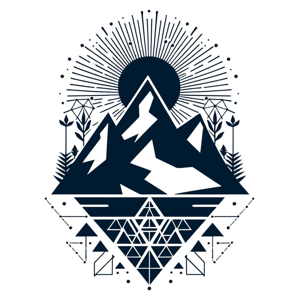 A mountain with a sun and a triangle vector