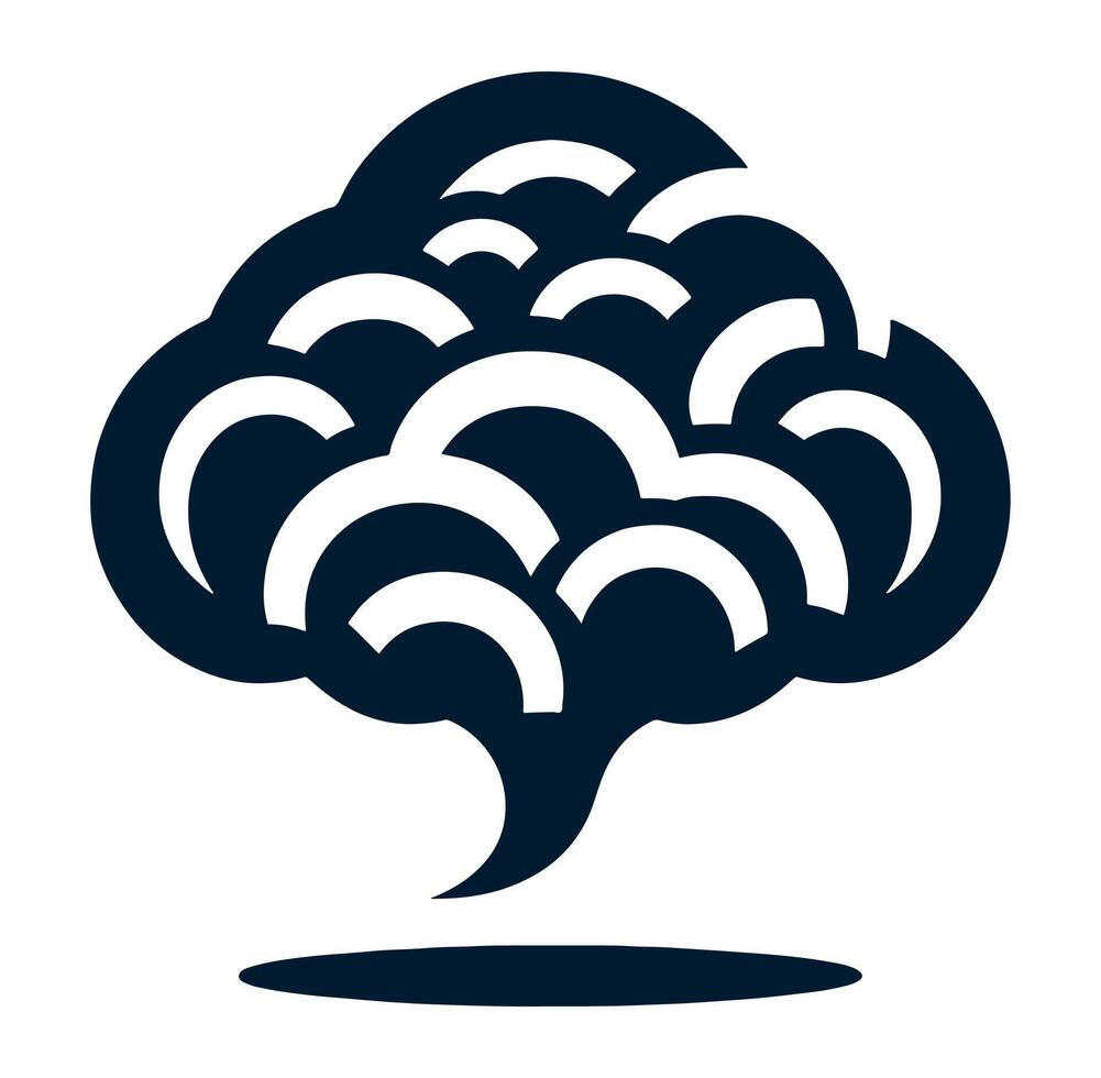 A black and white image of a tree with clouds vector