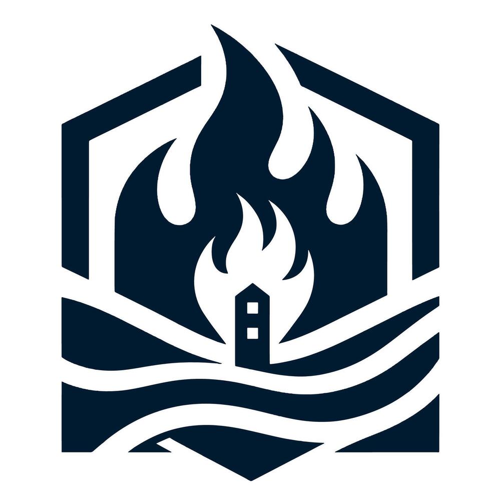 Logo for a fire station with a house on top vector