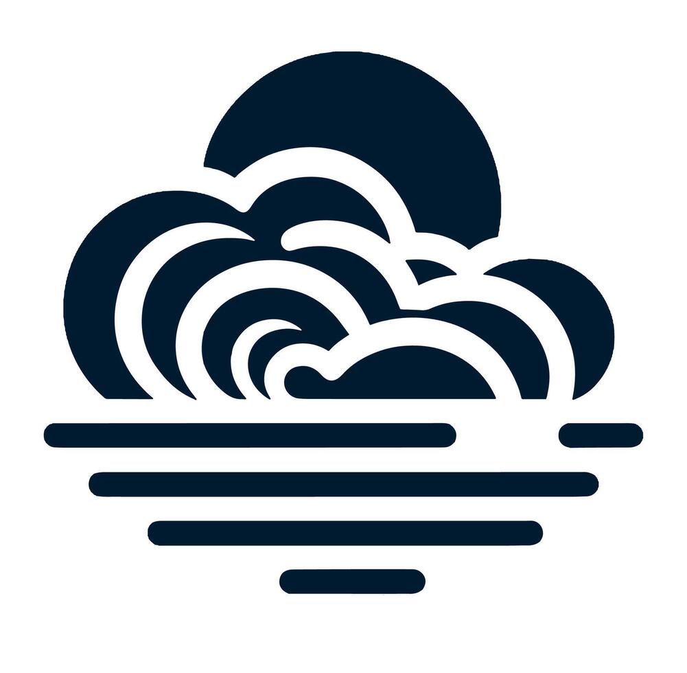 Black and white logo illustration of a wave and clouds vector