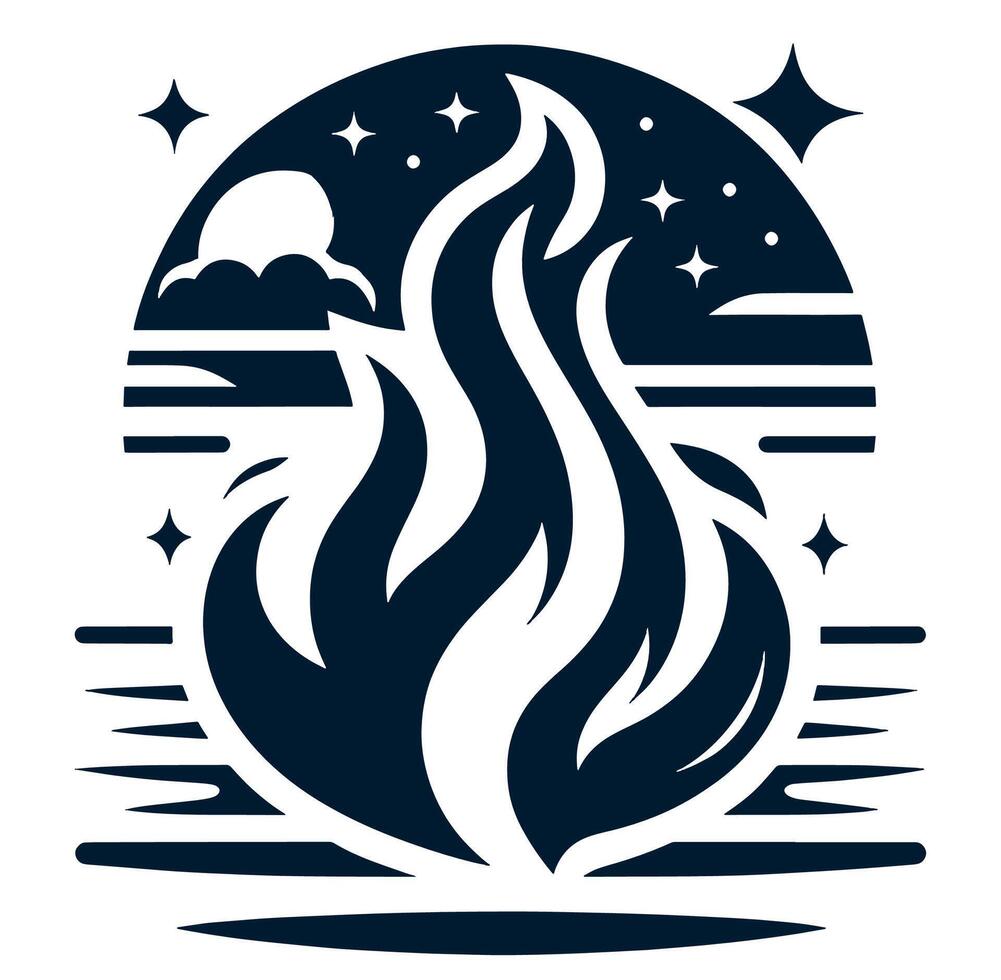 A fire with stars and clouds in the background vector