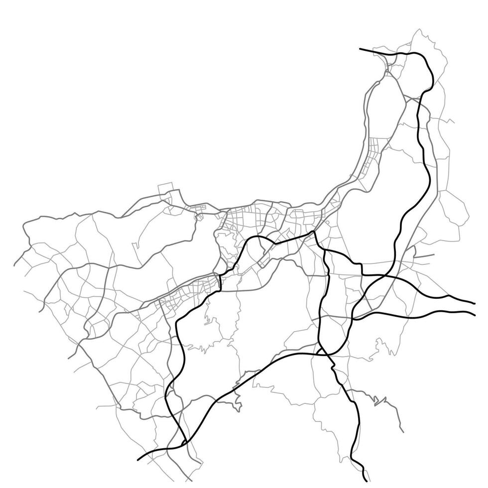 Kitakyushu city map, Japan, town streets on the plan. Monochrome line map of the scheme of road. Urban environment, architectural background. vector