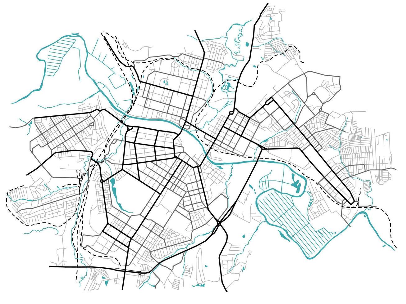 City map of Tula. Scheme of town streets. Gps line navigation plan. Black line road on white isolated background. Urban pattern texture vector