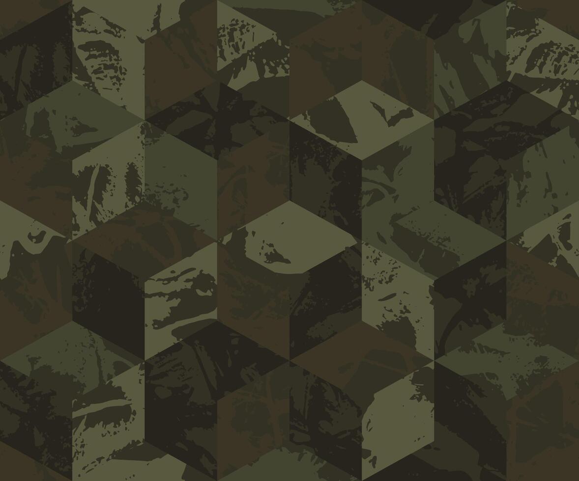 Grunge urban camouflage, khaki green fashion design. Dirty brush stroke camo military pattern. Army uniform, fashionable fabric print. Seamless texture vector