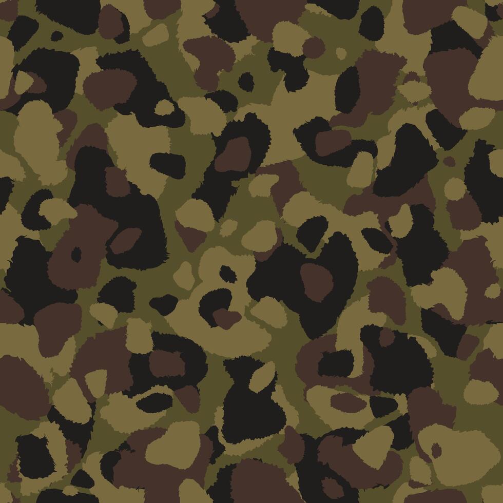 Camouflage pattern background seamless . Classic clothing style masking camo repeat print. Green brown black olive colors forest texture vector