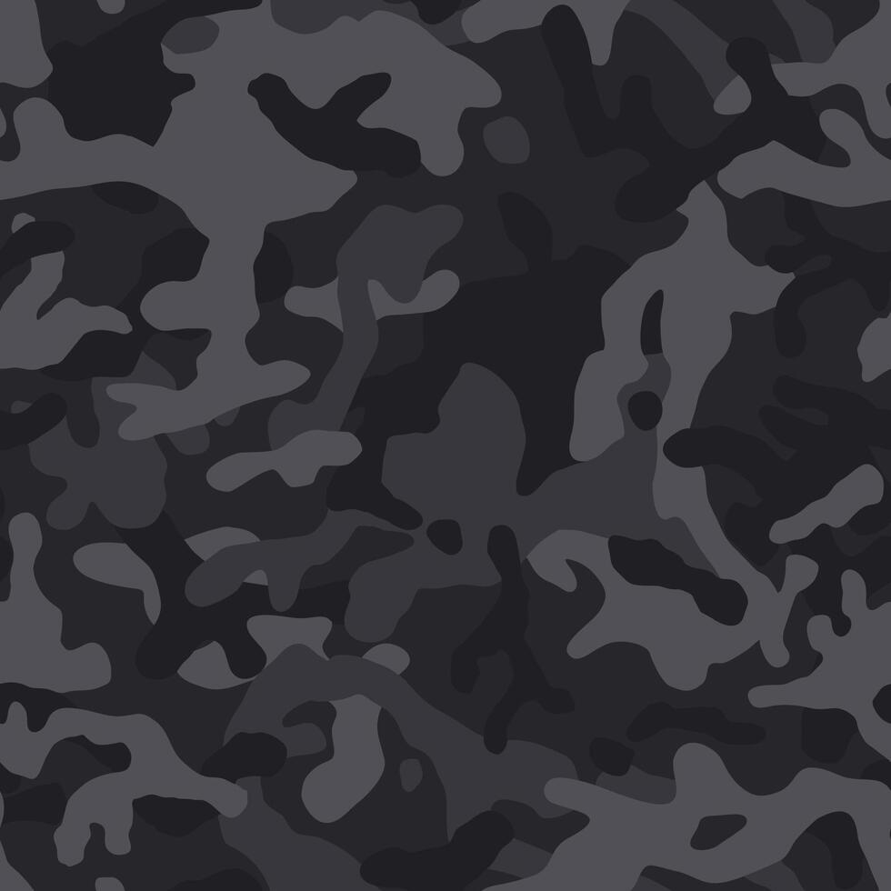 Camouflage pattern background. Classic clothing style masking camo repeat print. Black grey white colors winter ice texture vector