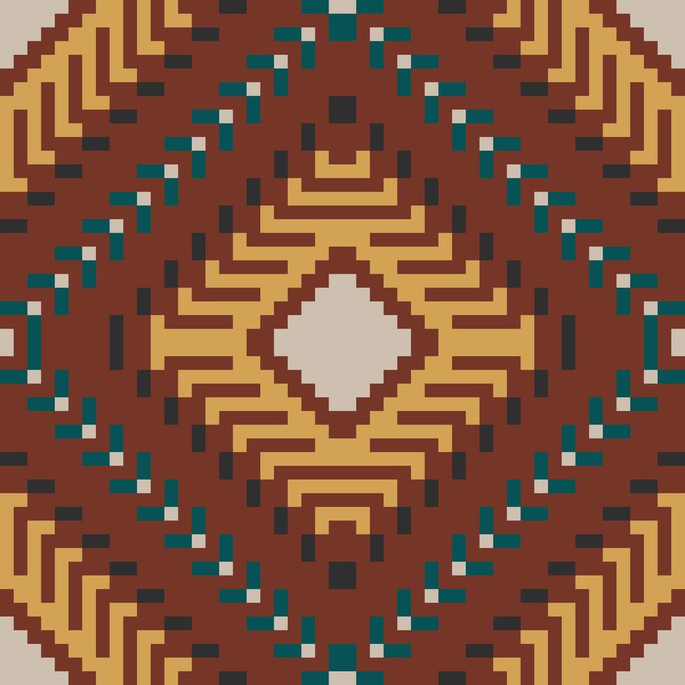 Fabric Texture Islamic Geometric Pattern Stencilfolk Embroidery, Aztec Geometric Ornament Print. Design for Carpet, Wallpaper, Clothing, Wrapping, Fabric vector