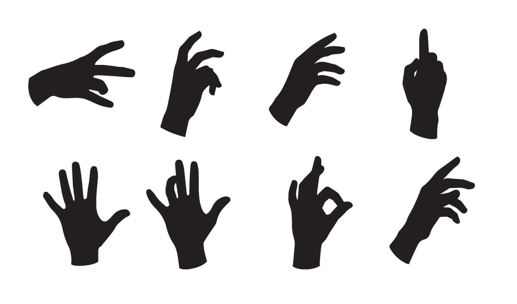 Diverse Symbolic Gestures Captured Through Black Silhouette Hands Highlighting Communication in Artistic Visual Representations vector