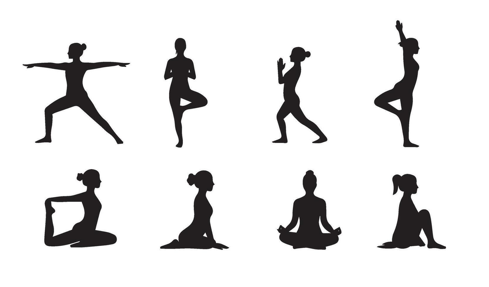 Holistic Lifestyle Advocacy Highlighting Yoga Exercise Silhouettes Perfectly Depicted Representing Coordination in Harmonious Group Poses vector
