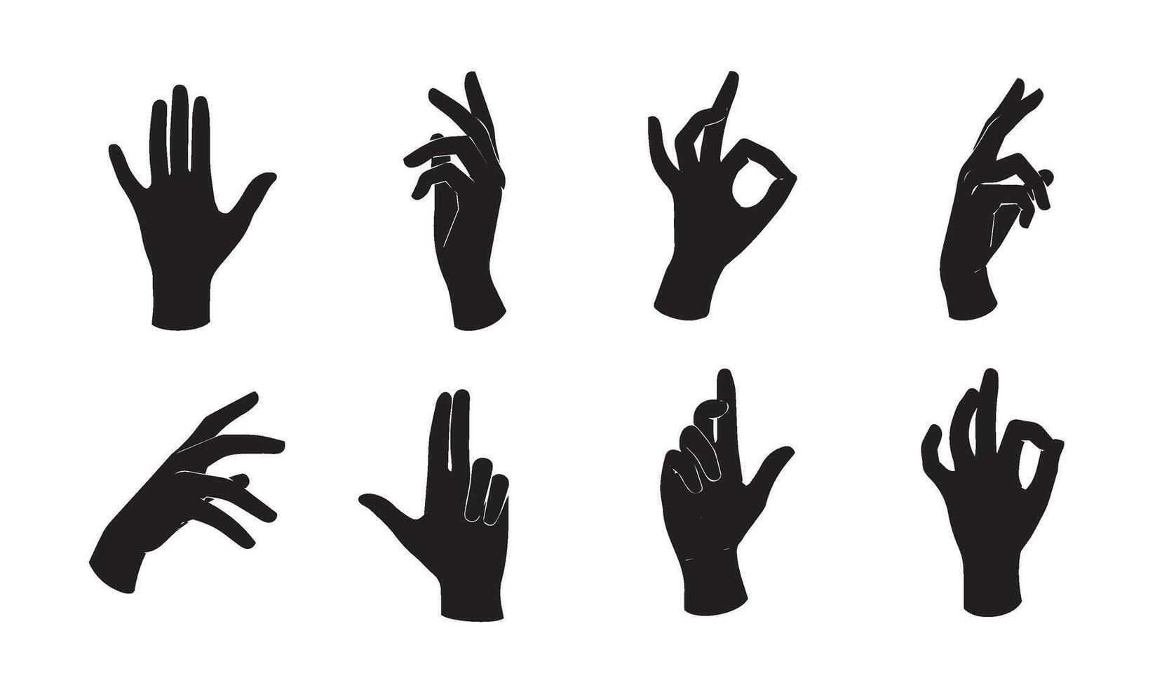 Captivating Displays of Black Silhouetted Hand Movements Showcasing Symbolic Communication and Artistic Grid Arrangements vector